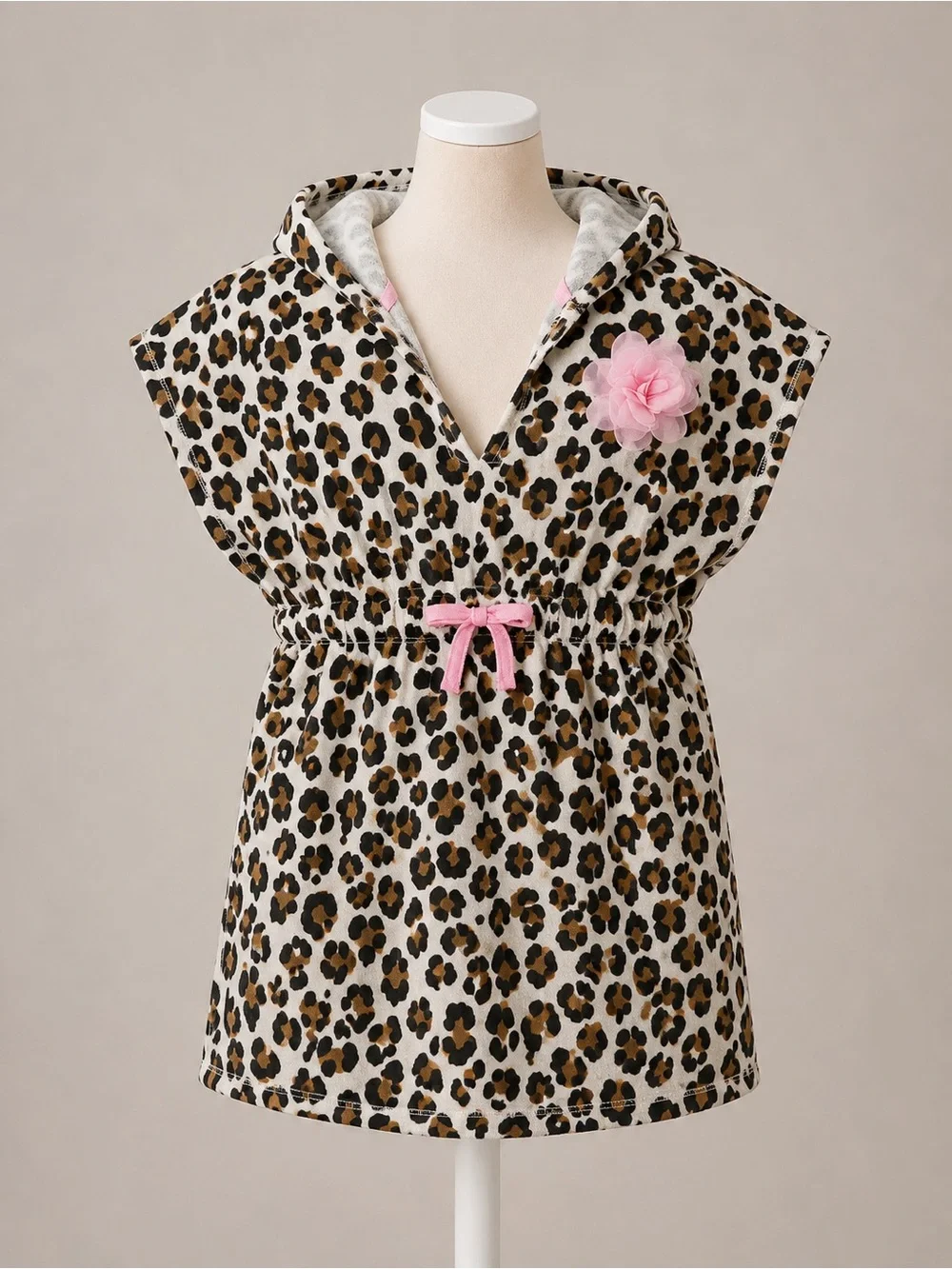 Mud Pie Leopard Hooded Swim Cover Up NWOT Girls 4-5T Pink Beach Pool Coverup